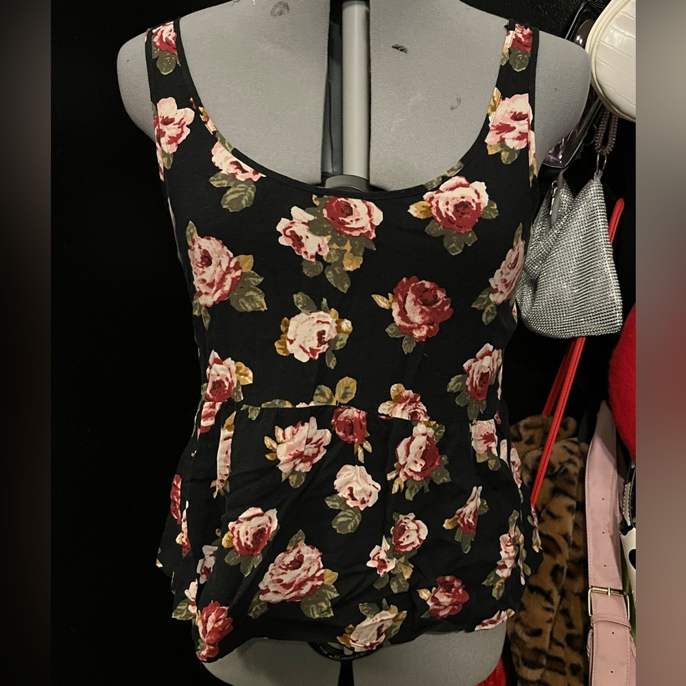 Dark Floral Peplum Tank-SOLD